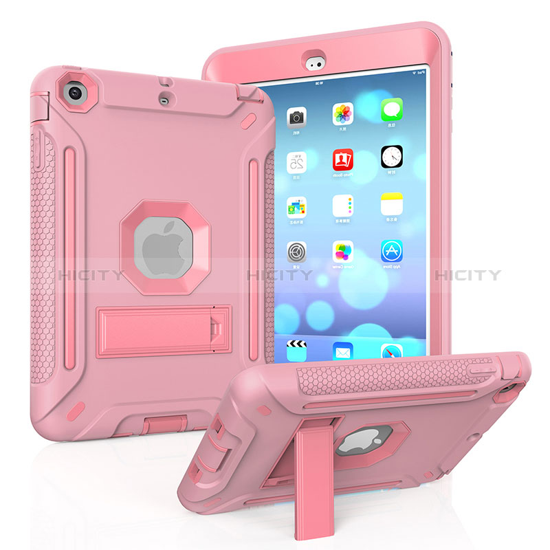 Funda Bumper Silicona y Plastico Mate Carcasa con Soporte YJ2 para Apple iPad Mini Rosa