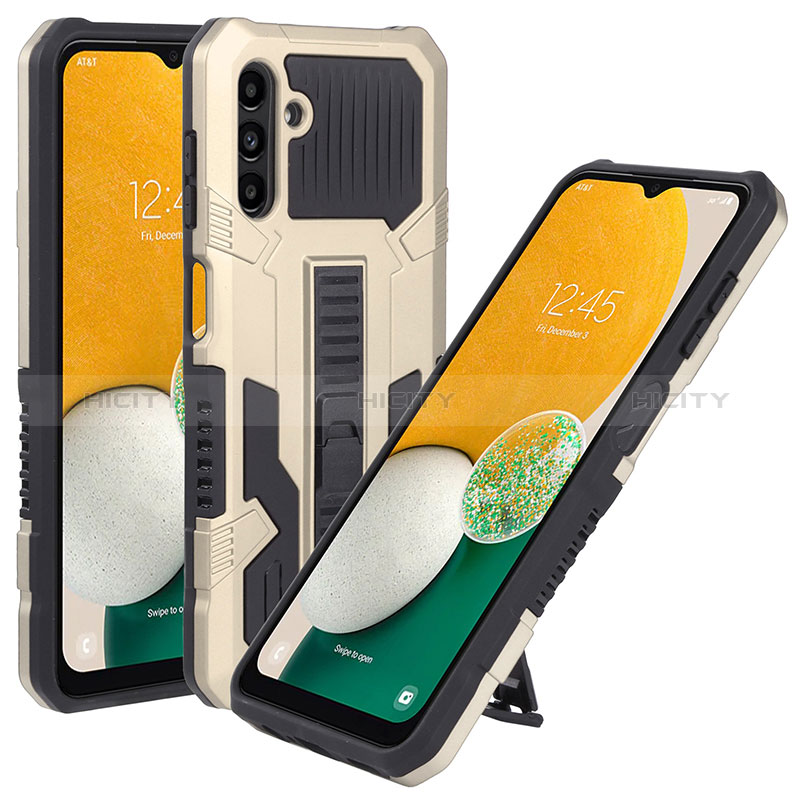 Funda Bumper Silicona y Plastico Mate Carcasa con Soporte ZJ1 para Samsung Galaxy A04s Oro