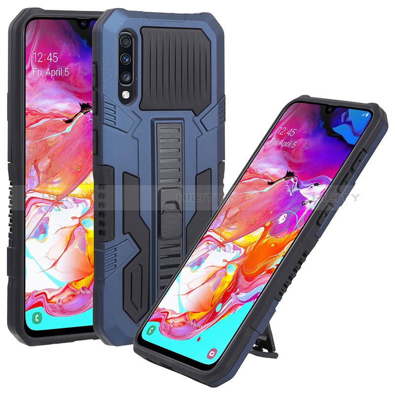 Funda Bumper Silicona y Plastico Mate Carcasa con Soporte ZJ1 para Samsung Galaxy A70 Azul