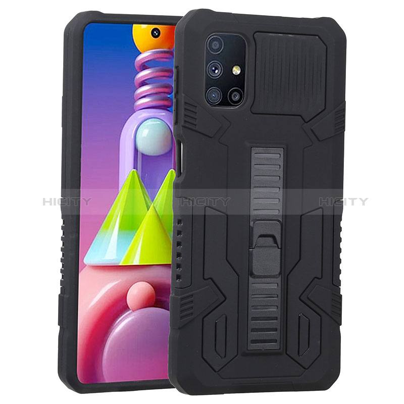 Funda Bumper Silicona y Plastico Mate Carcasa con Soporte ZJ1 para Samsung Galaxy M51 Negro