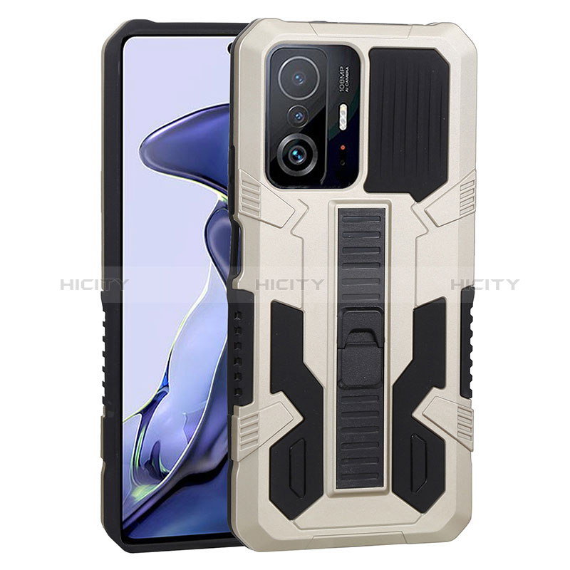 Funda Bumper Silicona y Plastico Mate Carcasa con Soporte ZJ1 para Xiaomi Mi 11T Pro 5G Oro