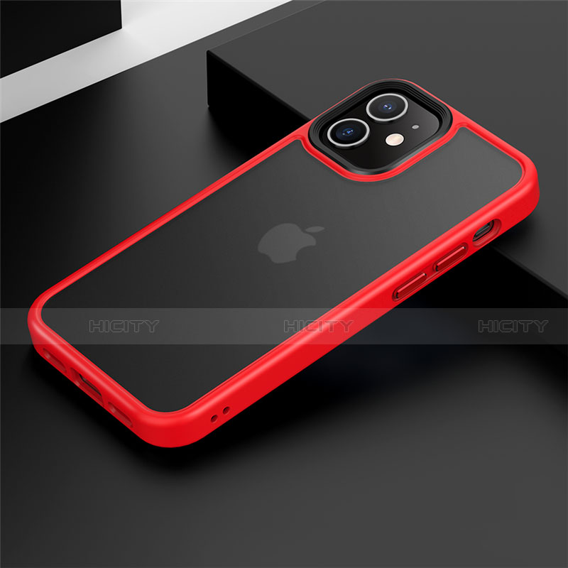 Funda Bumper Silicona y Plastico Mate Carcasa N01 para Apple iPhone 12 Rojo