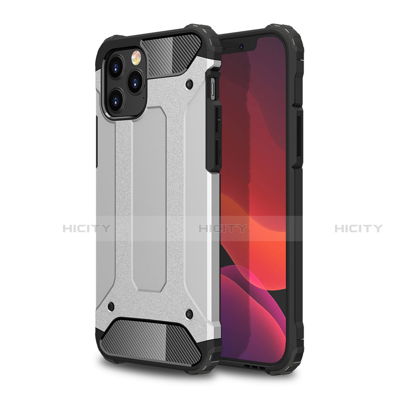 Funda Bumper Silicona y Plastico Mate Carcasa para Apple iPhone 12 Max Plata