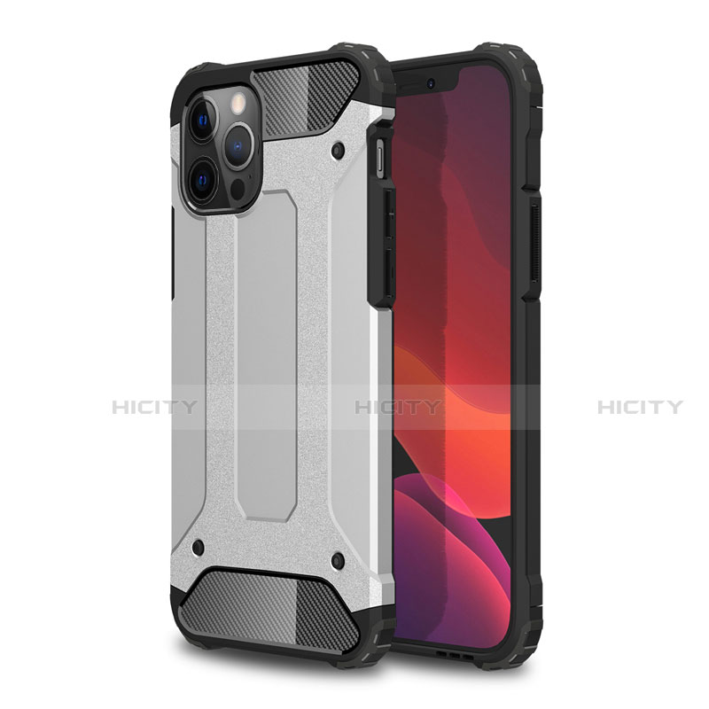 Funda Bumper Silicona y Plastico Mate Carcasa para Apple iPhone 12 Pro Plata