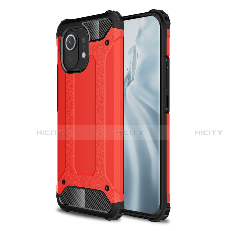 Funda Bumper Silicona y Plastico Mate Carcasa para Xiaomi Mi 11 5G Rojo