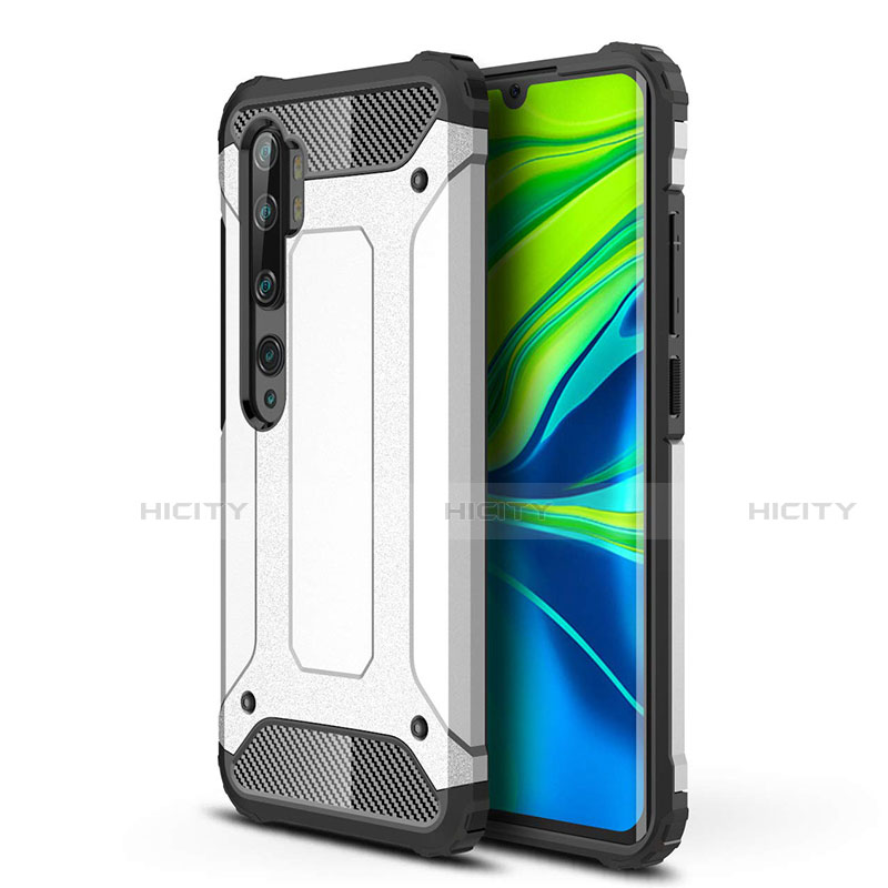 Funda Bumper Silicona y Plastico Mate Carcasa para Xiaomi Mi Note 10 Pro Blanco