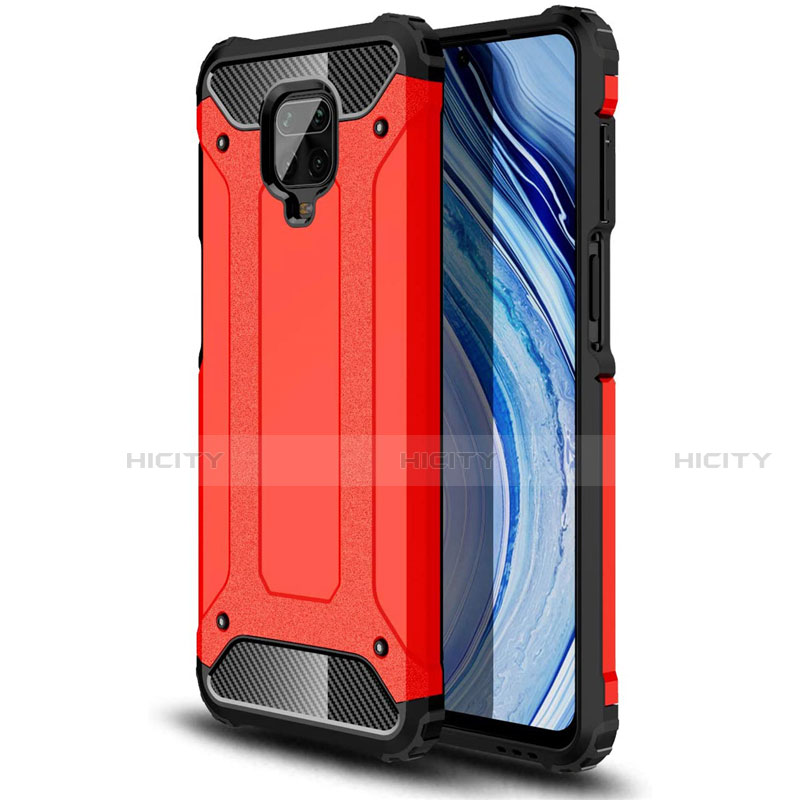 Funda Bumper Silicona y Plastico Mate Carcasa para Xiaomi Redmi Note 9 Pro Rojo