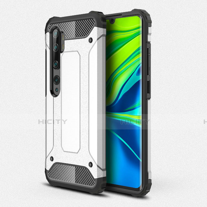 Funda Bumper Silicona y Plastico Mate Carcasa R01 para Xiaomi Mi Note 10 Plata