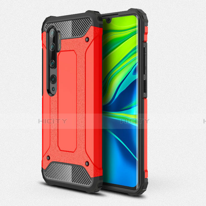 Funda Bumper Silicona y Plastico Mate Carcasa R01 para Xiaomi Mi Note 10 Rojo
