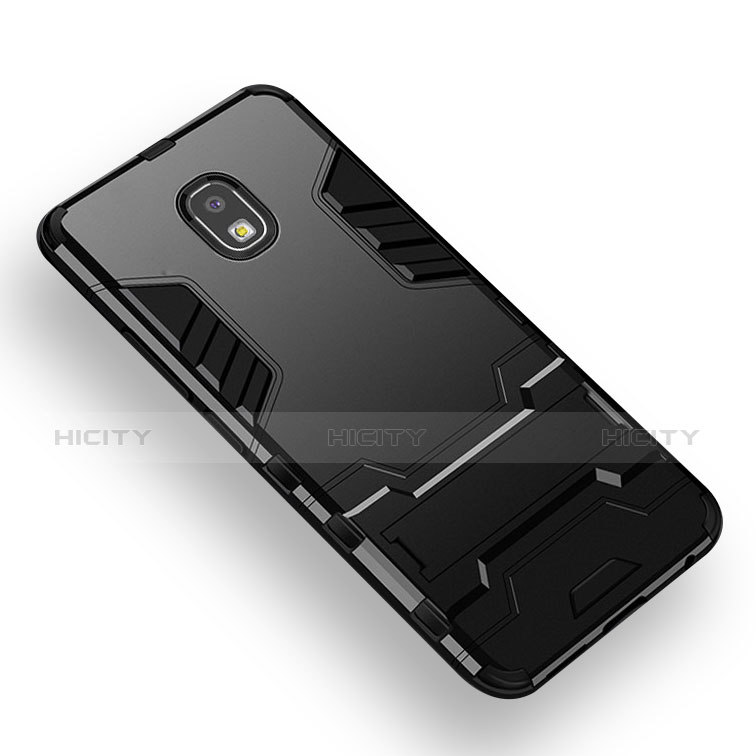 Funda Bumper Silicona y Plastico Mate con Anillo de dedo Soporte A01 para Samsung Galaxy J3 Star Negro