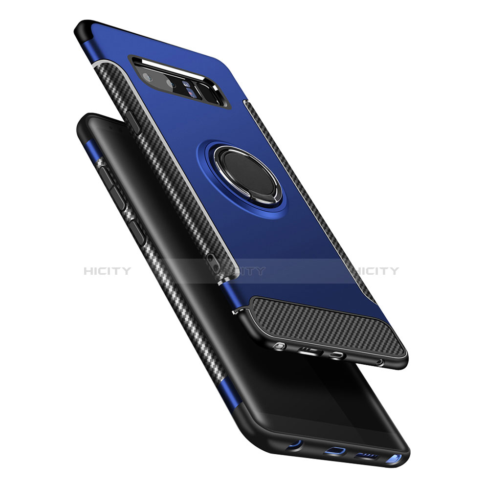 Funda Bumper Silicona y Plastico Mate con Anillo de dedo Soporte A01 para Samsung Galaxy Note 8 Duos N950F Azul