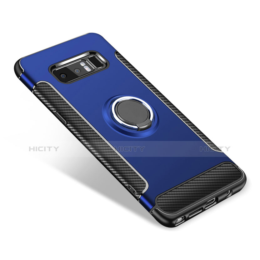Funda Bumper Silicona y Plastico Mate con Anillo de dedo Soporte A01 para Samsung Galaxy Note 8 Duos N950F Azul