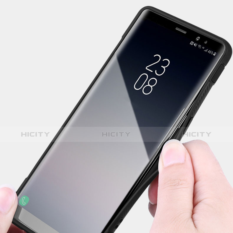 Funda Bumper Silicona y Plastico Mate con Anillo de dedo Soporte A01 para Samsung Galaxy Note 8 Duos N950F Negro