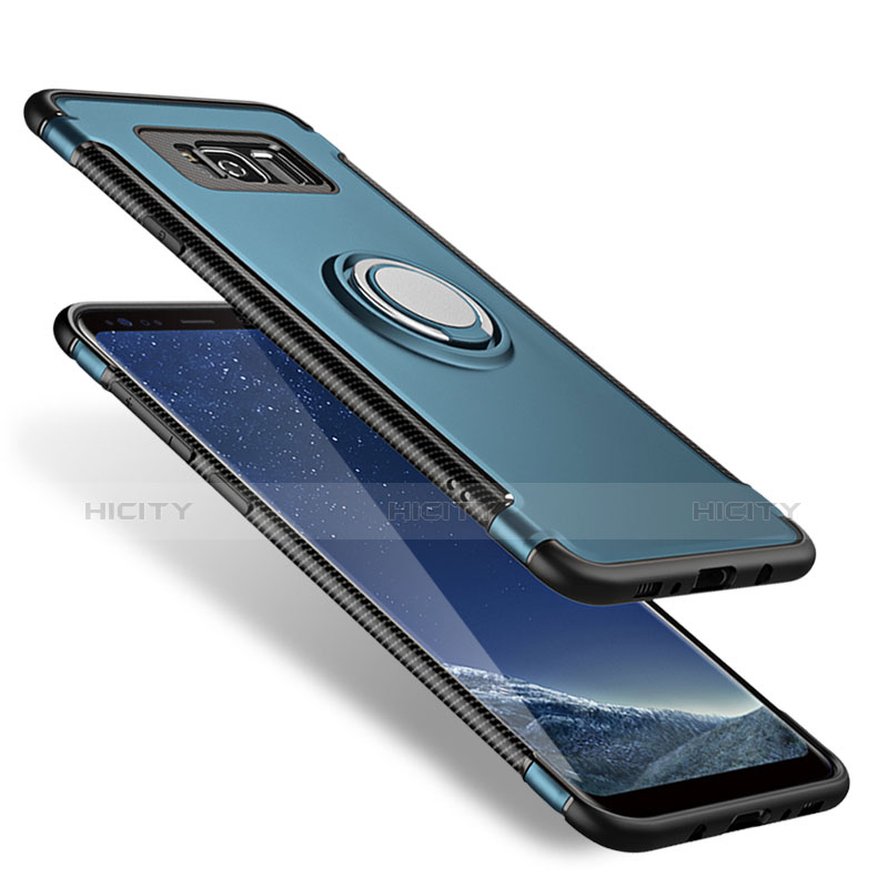 Funda Bumper Silicona y Plastico Mate con Anillo de dedo Soporte A01 para Samsung Galaxy S8 Azul