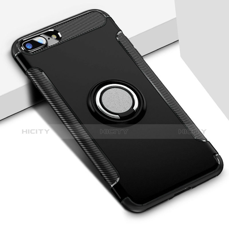 Funda Bumper Silicona y Plastico Mate con Anillo de dedo Soporte A03 para Apple iPhone 7 Plus Negro