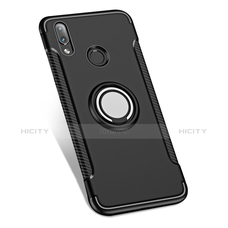 Funda Bumper Silicona y Plastico Mate con Anillo de dedo Soporte para Huawei P20 Lite Negro