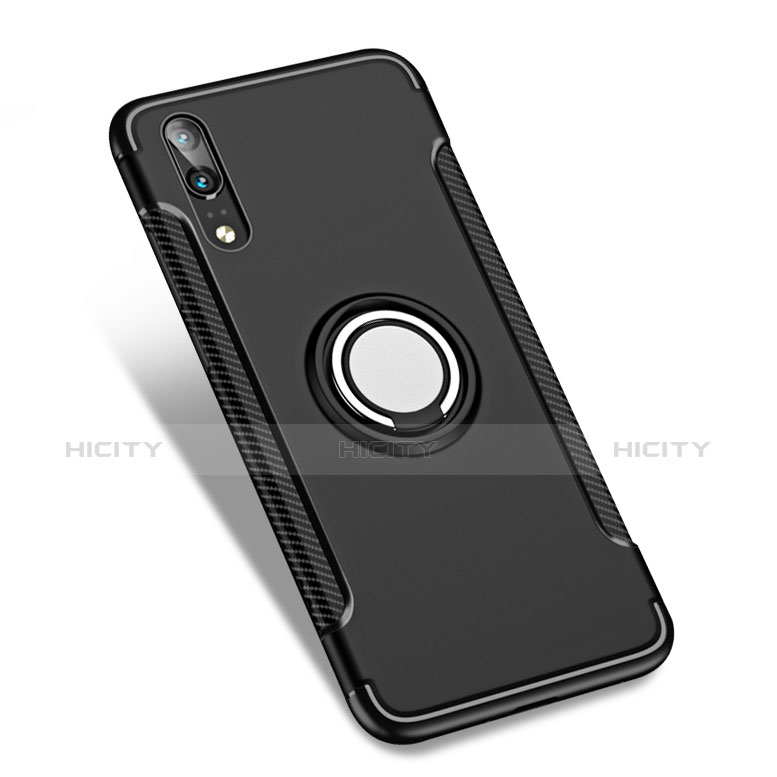 Funda Bumper Silicona y Plastico Mate con Anillo de dedo Soporte para Huawei P20 Negro