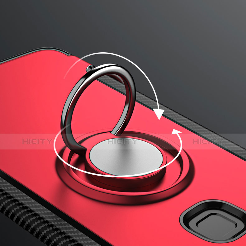 Funda Bumper Silicona y Plastico Mate con Anillo de dedo Soporte para Huawei P9 Plus Rojo