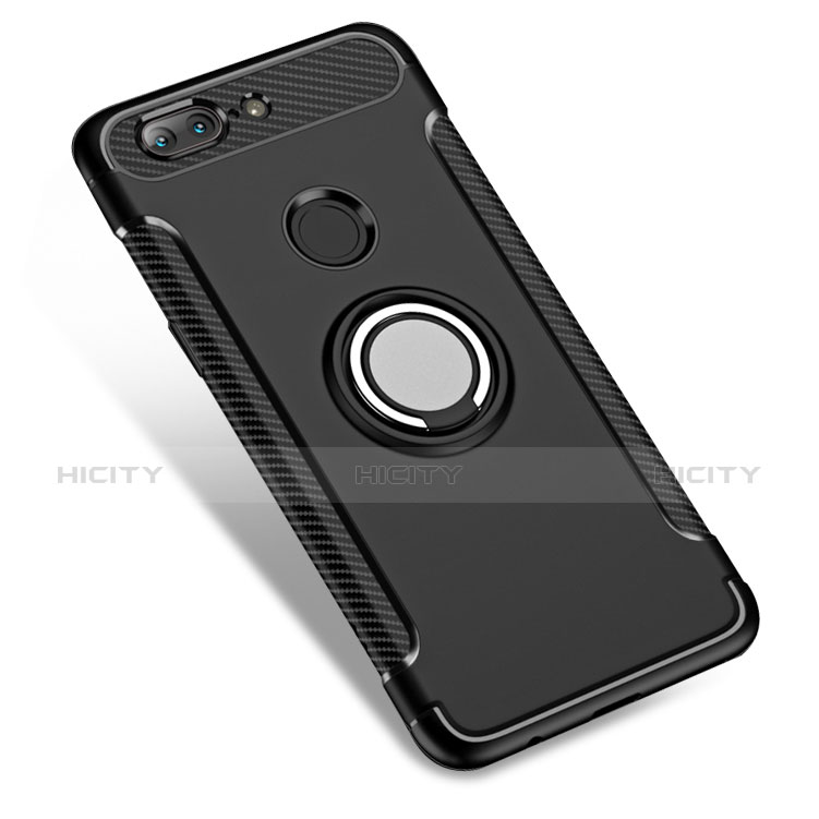 Funda Bumper Silicona y Plastico Mate con Anillo de dedo Soporte para OnePlus 5T A5010 Negro