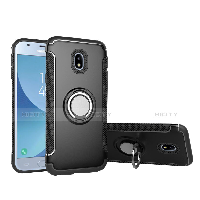 Funda Bumper Silicona y Plastico Mate con Anillo de dedo Soporte para Samsung Galaxy J5 (2017) Duos J530F Negro