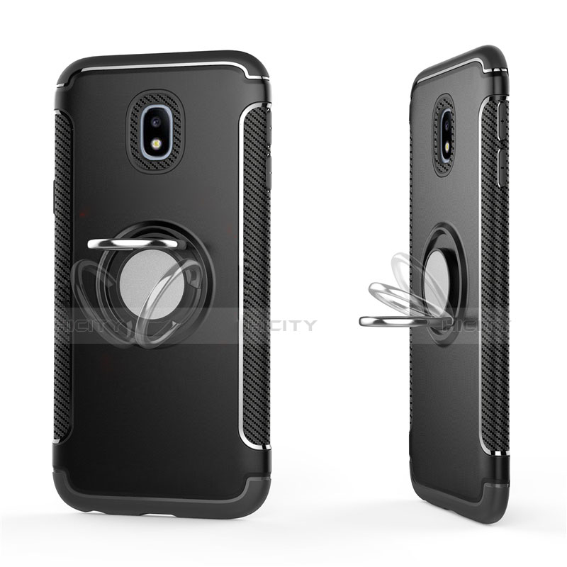 Funda Bumper Silicona y Plastico Mate con Anillo de dedo Soporte para Samsung Galaxy J5 (2017) Duos J530F Negro