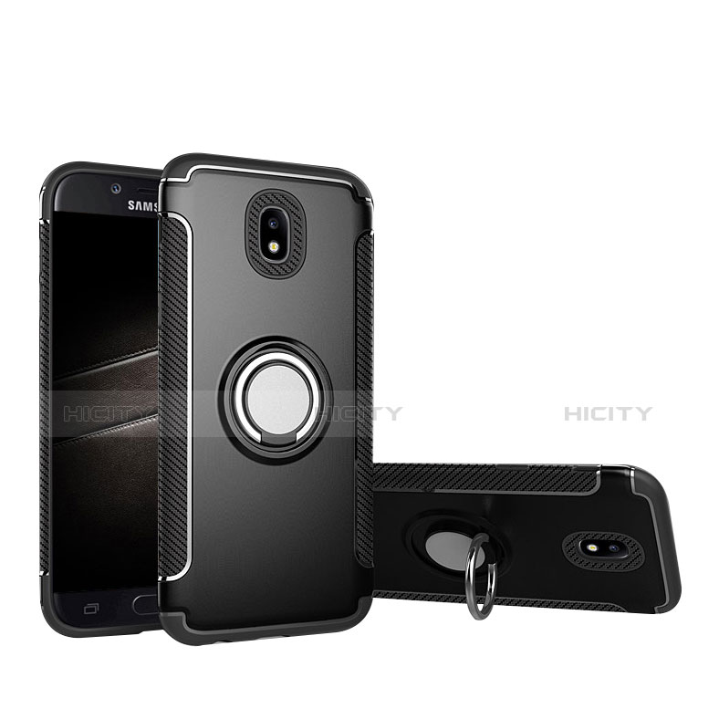 Funda Bumper Silicona y Plastico Mate con Anillo de dedo Soporte para Samsung Galaxy J5 Pro (2017) J530Y Negro