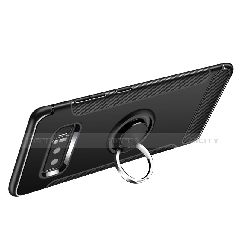 Funda Bumper Silicona y Plastico Mate con Anillo de dedo Soporte para Samsung Galaxy Note 8 Duos N950F Negro