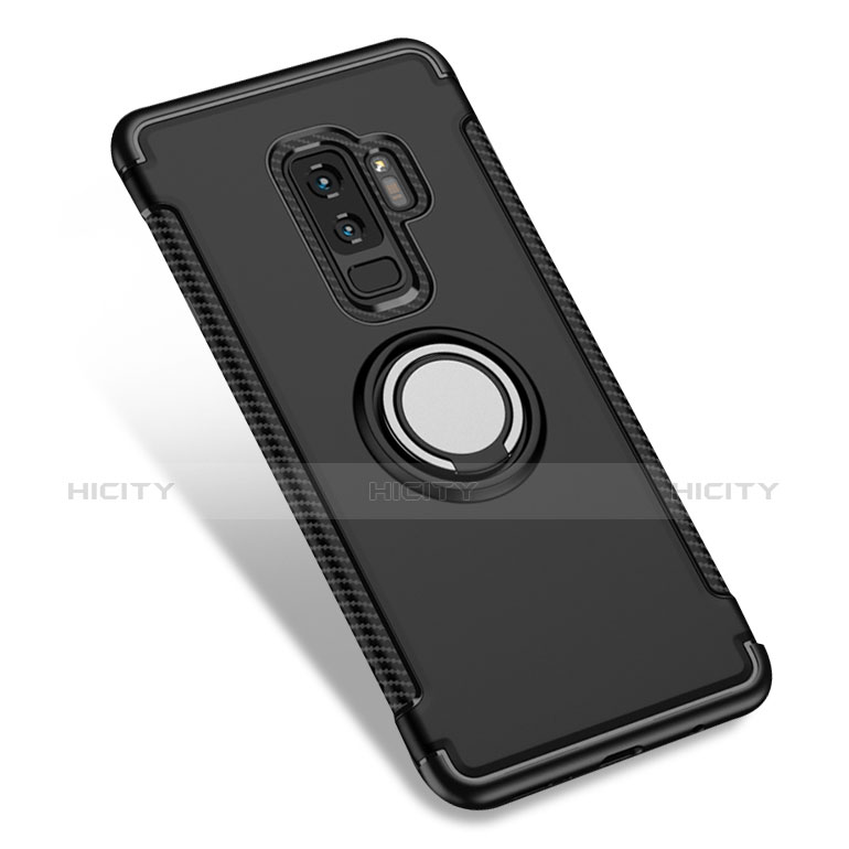 Funda Bumper Silicona y Plastico Mate con Anillo de dedo Soporte para Samsung Galaxy S9 Plus Negro