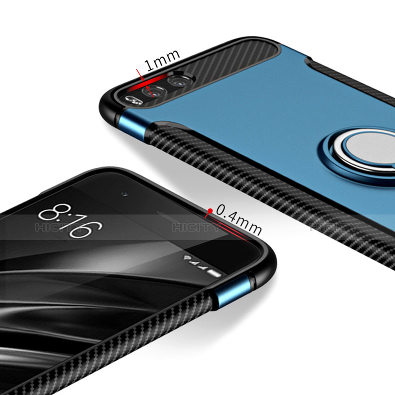 Funda Bumper Silicona y Plastico Mate con Anillo de dedo Soporte para Xiaomi Mi 6 Azul