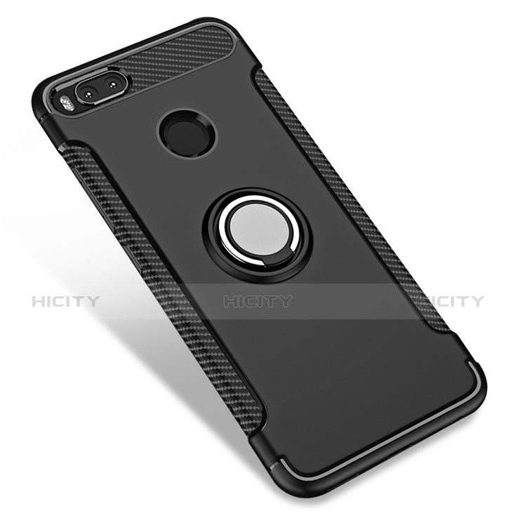 Funda Bumper Silicona y Plastico Mate con Anillo de dedo Soporte para Xiaomi Mi A1 Negro