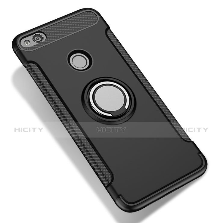 Funda Bumper Silicona y Plastico Mate con Anillo de dedo Soporte para Xiaomi Redmi 3S Prime Negro