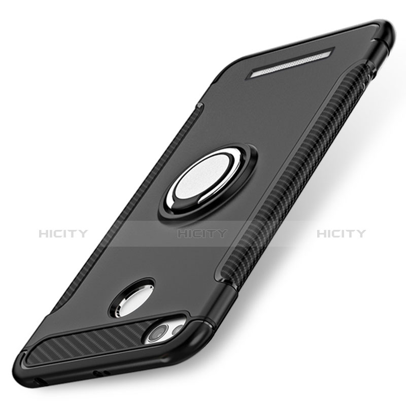 Funda Bumper Silicona y Plastico Mate con Anillo de dedo Soporte para Xiaomi Redmi 3X Negro