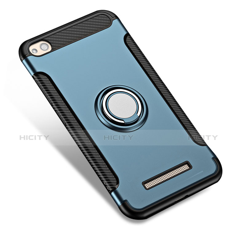 Funda Bumper Silicona y Plastico Mate con Anillo de dedo Soporte para Xiaomi Redmi 4A Azul