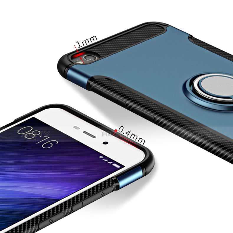 Funda Bumper Silicona y Plastico Mate con Anillo de dedo Soporte para Xiaomi Redmi 4A Azul