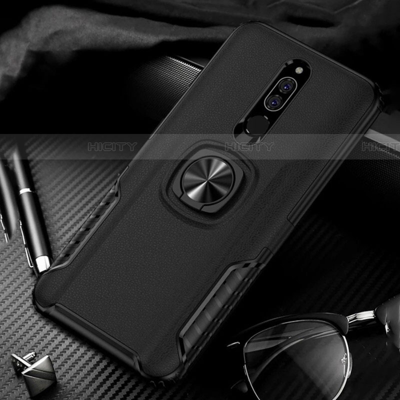 Funda Bumper Silicona y Plastico Mate con Anillo de dedo Soporte para Xiaomi Redmi 8 Negro