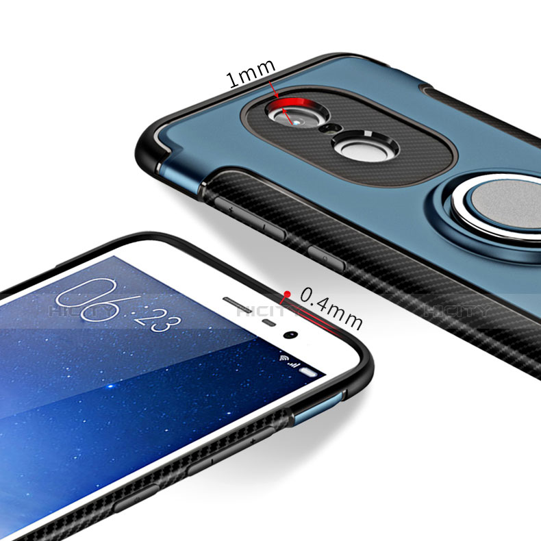 Funda Bumper Silicona y Plastico Mate con Anillo de dedo Soporte para Xiaomi Redmi Note 3 MediaTek Azul