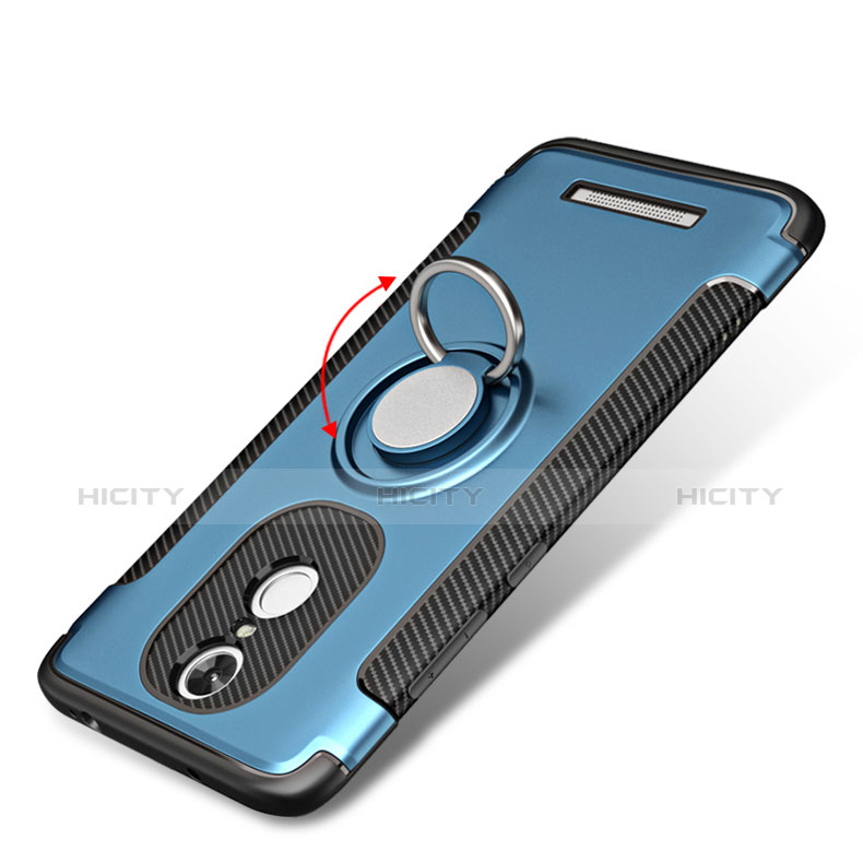 Funda Bumper Silicona y Plastico Mate con Anillo de dedo Soporte para Xiaomi Redmi Note 3 Pro Azul