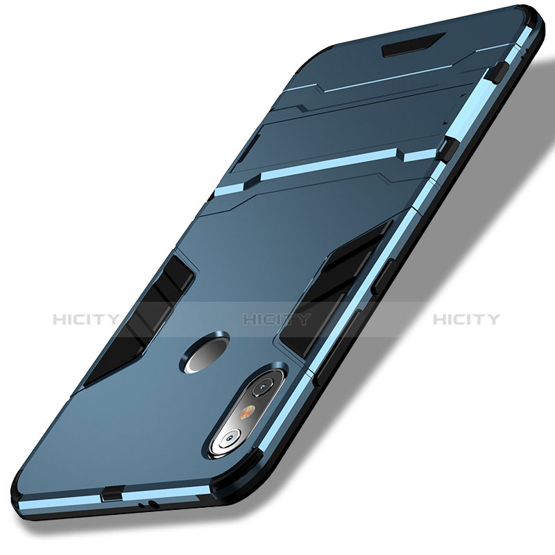 Funda Bumper Silicona y Plastico Mate con Anillo de dedo Soporte para Xiaomi Redmi Note 5 AI Dual Camera Azul