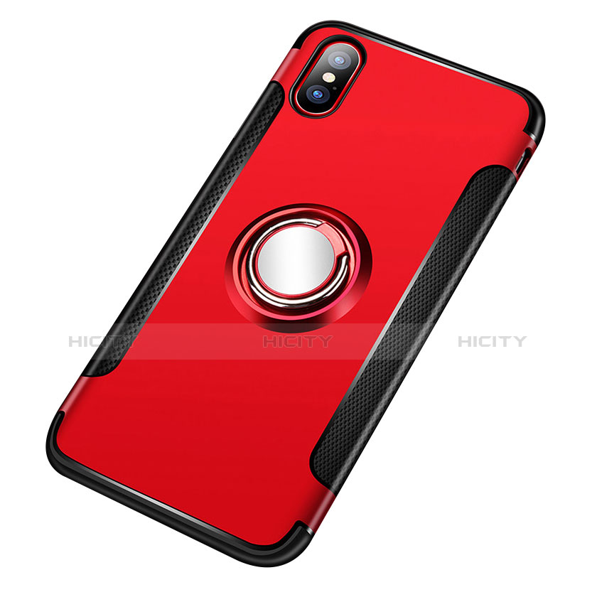 Funda Bumper Silicona y Plastico Mate con Anillo de dedo Soporte T01 para Apple iPhone X Rojo