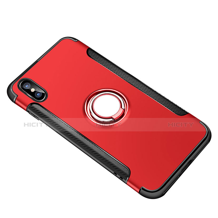 Funda Bumper Silicona y Plastico Mate con Anillo de dedo Soporte T01 para Apple iPhone Xs Max Rojo