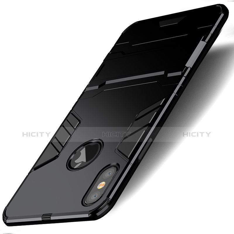 Funda Bumper Silicona y Plastico Mate con Soporte para Apple iPhone Xs Max Negro