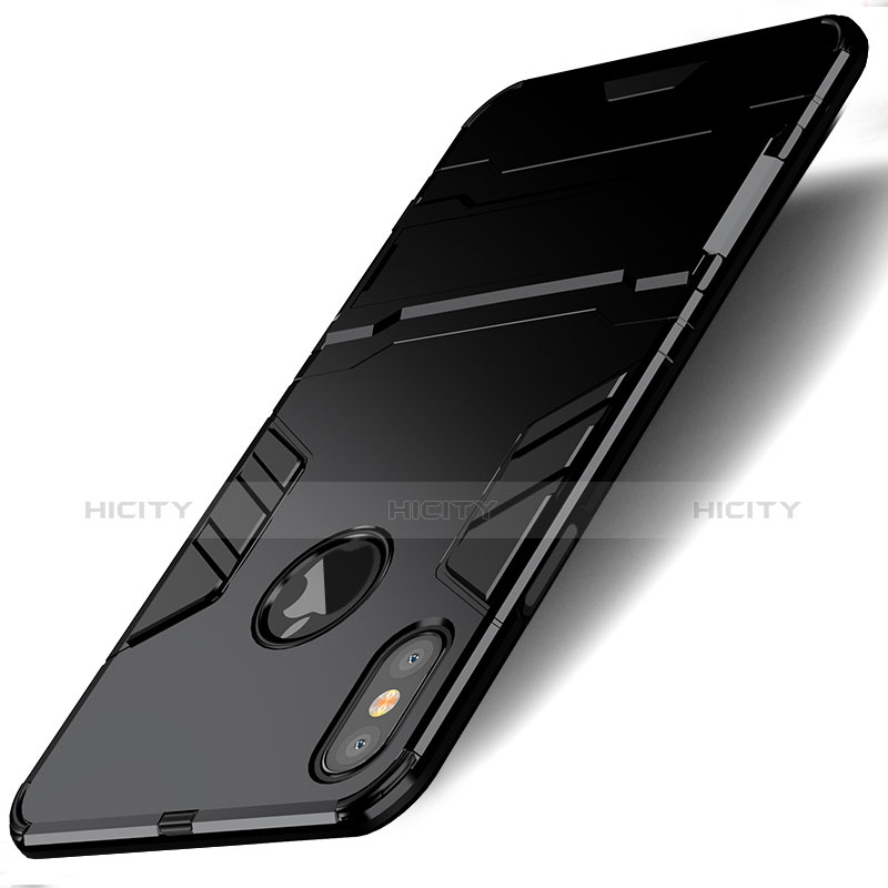 Funda Bumper Silicona y Plastico Mate con Soporte para Apple iPhone Xs Negro