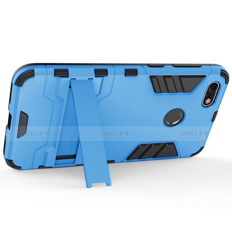 Funda Bumper Silicona y Plastico Mate con Soporte para Huawei Enjoy 7 Azul