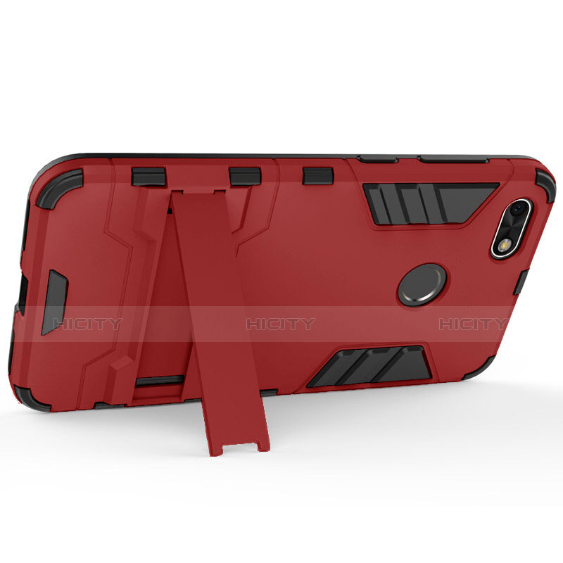Funda Bumper Silicona y Plastico Mate con Soporte para Huawei Enjoy 7 Rojo