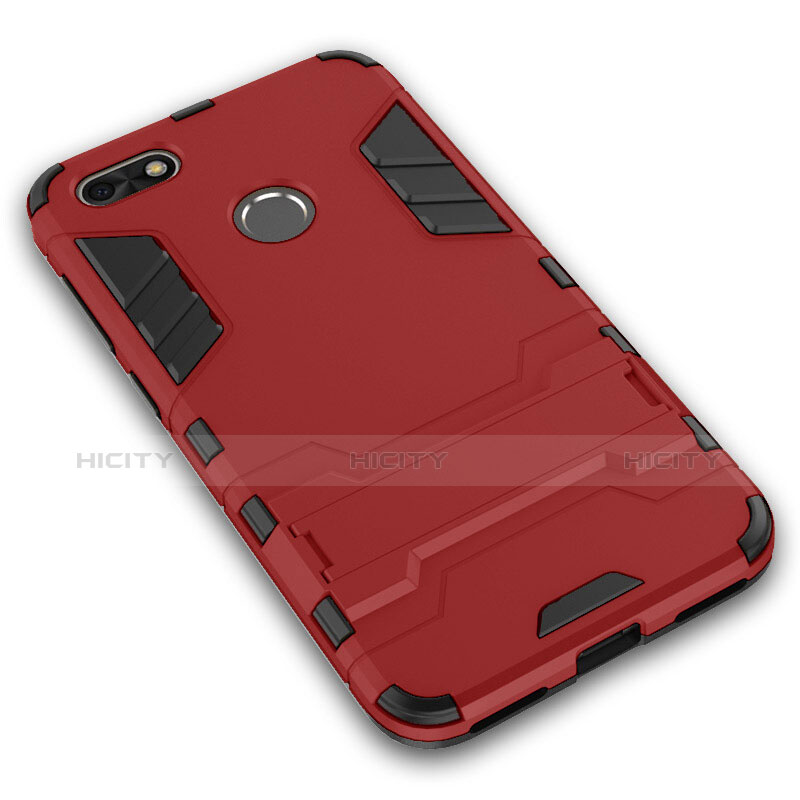 Funda Bumper Silicona y Plastico Mate con Soporte para Huawei Enjoy 7 Rojo