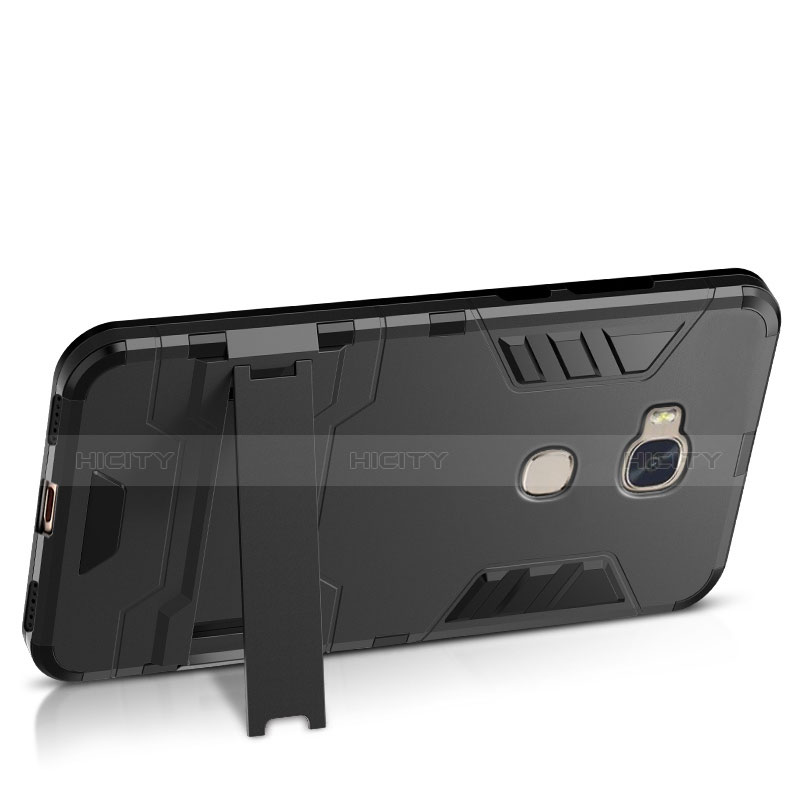 Funda Bumper Silicona y Plastico Mate con Soporte para Huawei Honor 5X Negro