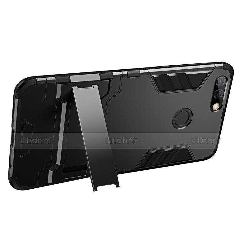 Funda Bumper Silicona y Plastico Mate con Soporte para Huawei Honor 7C Negro