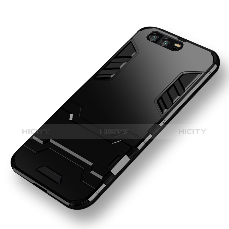 Funda Bumper Silicona y Plastico Mate con Soporte para Huawei Honor 9 Negro