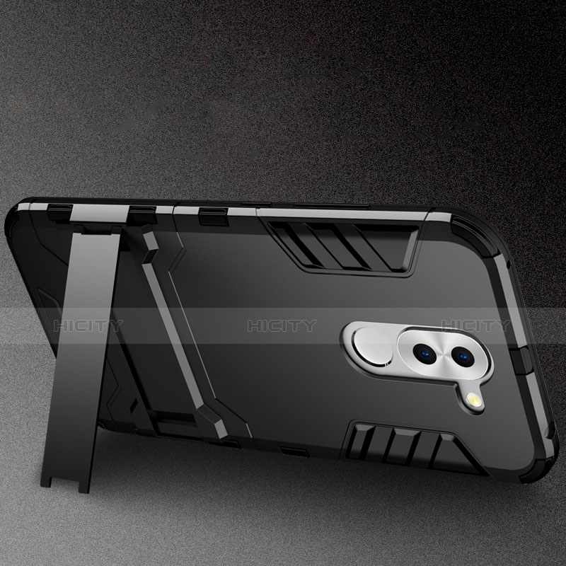 Funda Bumper Silicona y Plastico Mate con Soporte para Huawei Mate 9 Lite Negro