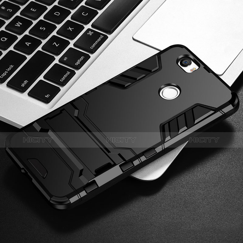 Funda Bumper Silicona y Plastico Mate con Soporte para Huawei Nova Negro